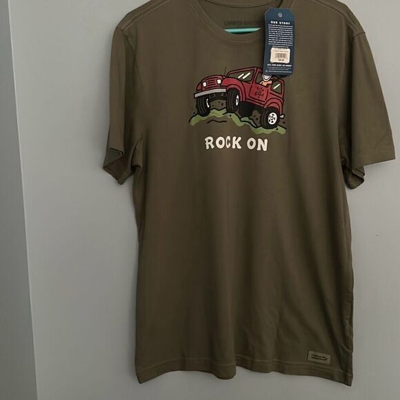 Life Is Good Crusher Tee Medium Rock On Olive Green - Picture 2 of 5
